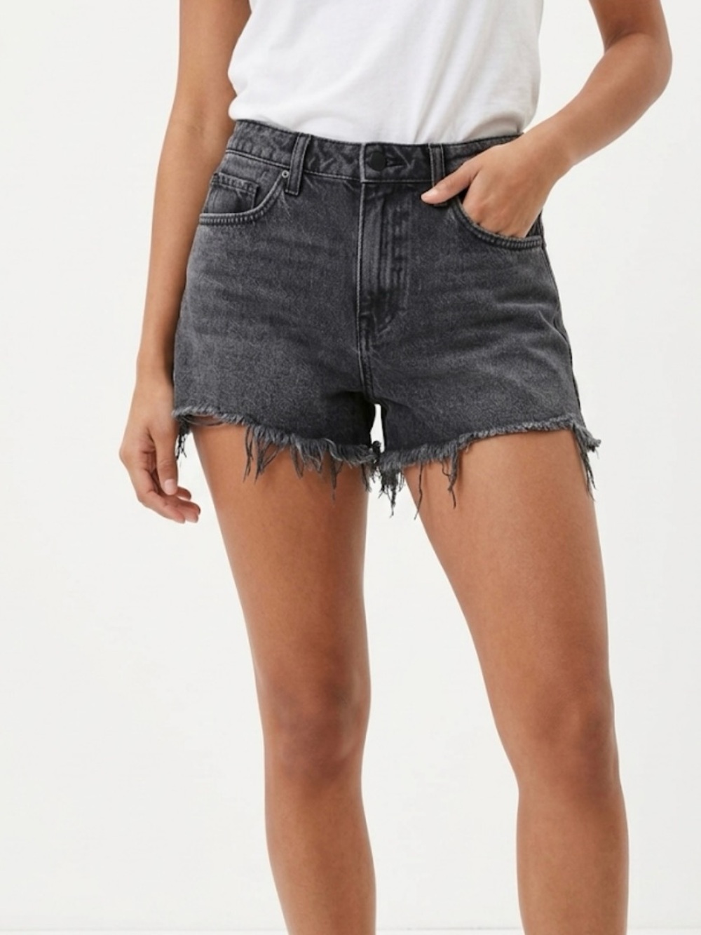 Alexander Wang Black Bite High Rise Distressed Denim Shorts Size 28